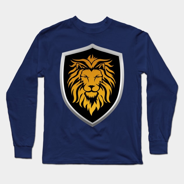 Gold Lion on Black Shield Long Sleeve T-Shirt by SweetPaul Entertainment 